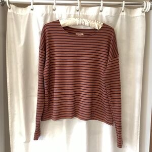 Wool& Cinnamon Stripe boxy top L